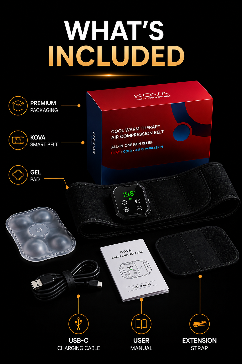 KOVA Dual — 4-in-1 Recovery Belt | Heat, Cold, Compression & Massage